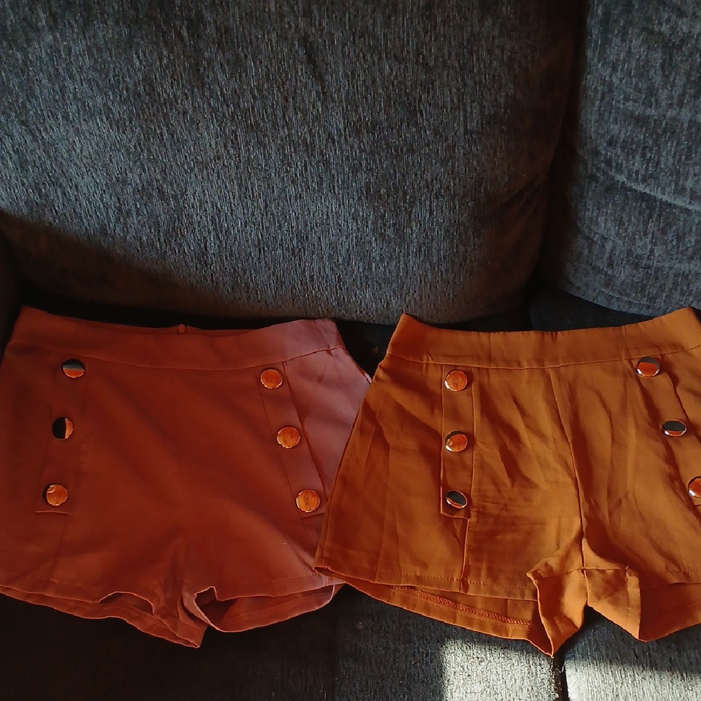 Stylish Women's Buttoned Shorts - Orange and Brown